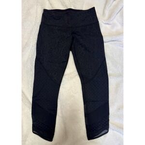 Lululemon Run Inspire Crop II Leggings Women's Sz 6 Black Tonal Floral Mesh Pane